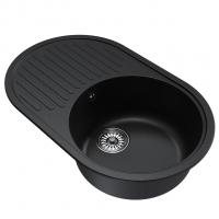 Мойка ML-GM16 КОМФОРТ овальная с крылом, ультра-черная (344), 730*460*180мм