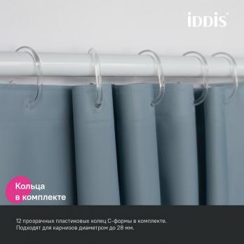Штора для ванной полиэтилен IDDIS P09PE18i11 Promo  180*200 светло-серая  c кольцами