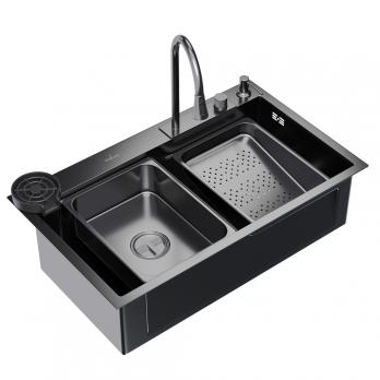 Мойка настол.монтаж 75х46 (3,0) вып 3 1/2  MIXLINE PRO 21,5см с сиф.(ч.граф)+доз+смесит+кол+д/р+о/с