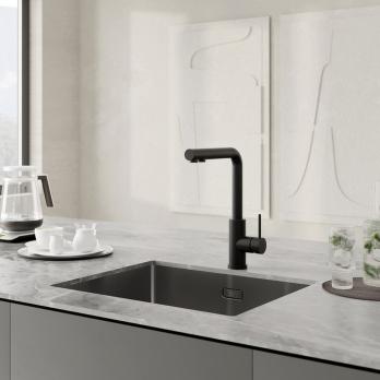 Смеситель для кухни 35к IDDIS RULBLLFi05 "Rule" с вых.для пит.фильтра выс.пов. излив, п/гайку ЧЕРНЫЙ