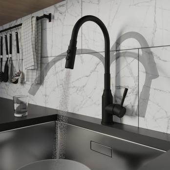 Смеситель для кухни 35к Milardo M01BL2FM05 "Meal" выс.гибкий излив, душ насадка 2реж, п/гайку ЧЕРНЫЙ