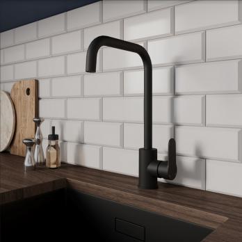 Смеситель для кухни 35к Milardo POLBLL0M05 "Poli" высокий пов. излив, п/гайку, пластик, ЧЕРНЫЙ мат.