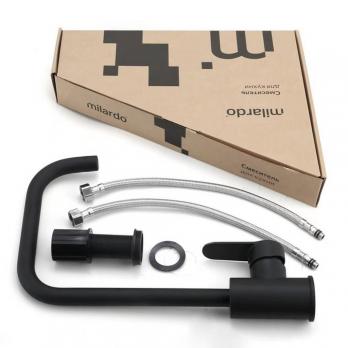 Смеситель для кухни 35к Milardo POLBLL0M05 "Poli" высокий пов. излив, п/гайку, пластик, ЧЕРНЫЙ мат.