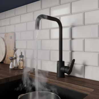 Смеситель для кухни 35к Milardo POLBLL0M05 "Poli" высокий пов. излив, п/гайку, пластик, ЧЕРНЫЙ мат.