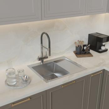 Мойка настол.монтаж 60х50 (3,0) лев. вып 3 1/2  MIXLINE PRO с ФАСКОЙ 20см с сифоном (сатин)