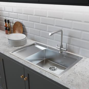 Мойка настол.монтаж 78х50 (3,0) прав. вып 3 1/2  MIXLINE PRO с ФАСКОЙ 20см с сифоном (сатин)