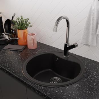 Мойкa ML-GM09 КОМФОРТ круглая, ультра-черная  (344), 510 мм (глуб. чаши 190)