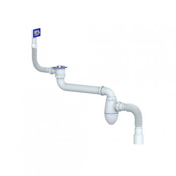 Сифон 1 1/2 AC22 со смещением, прямоугольный перелив, с гофрой 40*40/50 UNICORN