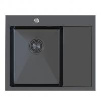 Мойка настол.монтаж 60х50 (3,0) лев. вып 3 1/2  MIXLINE PRO С ФАСКОЙ 20см с сифоном (черный графит)