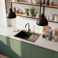 Мойка настол.монтаж 60х50 (3,0) лев. вып 3 1/2  MIXLINE PRO С ФАСКОЙ 20см с сифоном (черный графит)