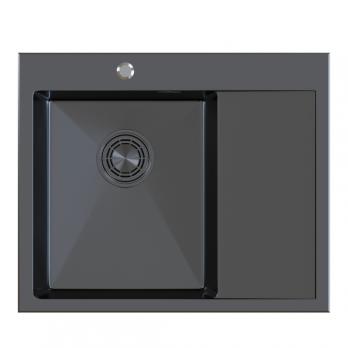 Мойка настол.монтаж 60х50 (3,0) лев. вып 3 1/2  MIXLINE PRO С ФАСКОЙ 20см с сифоном (черный графит)
