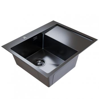 Мойка настол.монтаж 60х50 (3,0) лев. вып 3 1/2  MIXLINE PRO С ФАСКОЙ 20см с сифоном (черный графит)