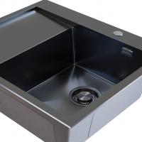 Мойка настол.монтаж 60х50 (3,0) прав. вып 3 1/2  MIXLINE PRO с ФАСКОЙ 20см с сифоном (черный графит)