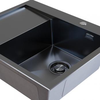 Мойка настол.монтаж 60х50 (3,0) прав. вып 3 1/2  MIXLINE PRO с ФАСКОЙ 20см с сифоном (черный графит)