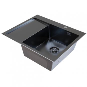 Мойка настол.монтаж 60х50 (3,0) прав. вып 3 1/2  MIXLINE PRO с ФАСКОЙ 20см с сифоном (черный графит)