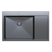 Мойка настол.монтаж 78х50 (3,0) лев. вып 3 1/2  MIXLINE PRO с ФАСКОЙ 20см с сифоном (черный графит)