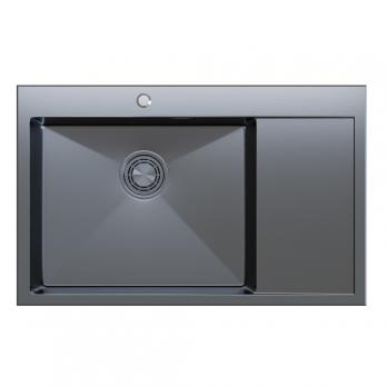 Мойка настол.монтаж 78х50 (3,0) лев. вып 3 1/2  MIXLINE PRO с ФАСКОЙ 20см с сифоном (черный графит)