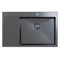 Мойка настол.монтаж 78х50 (3,0) прав. вып 3 1/2  MIXLINE PRO С ФАСКОЙ 20см с сифоном (черный графит)