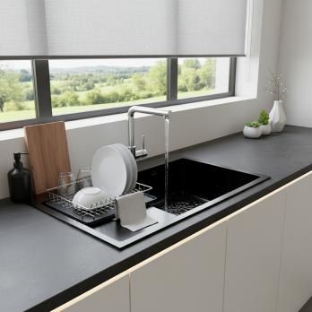 Мойка настол.монтаж 78х50 (3,0) прав. вып 3 1/2  MIXLINE PRO С ФАСКОЙ 20см с сифоном (черный графит)