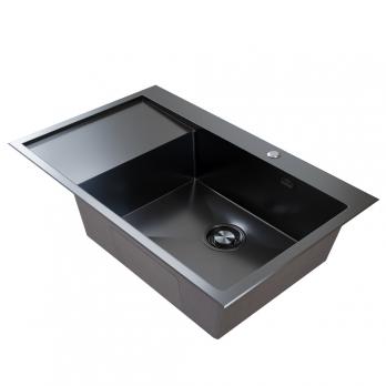 Мойка настол.монтаж 78х50 (3,0) прав. вып 3 1/2  MIXLINE PRO С ФАСКОЙ 20см с сифоном (черный графит)