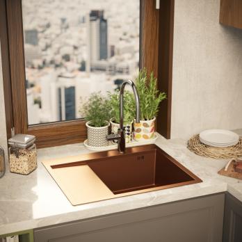 Мойка настол.монтаж 60х50 (3,0) прав. вып 3 1/2  MIXLINE PRO 20см с сифоном (бронза)