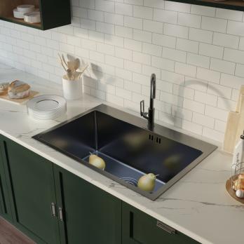 Мойка настол.монтаж 65х45 (3,0) вып 3 1/2  MIXLINE PRO 22см с сифоном (черный графит НАНО декор)