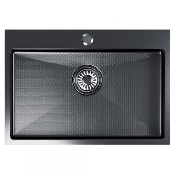 Мойка настол.монтаж 65х45 (3,0) вып 3 1/2  MIXLINE PRO 22см с сифоном (черный графит НАНО декор)