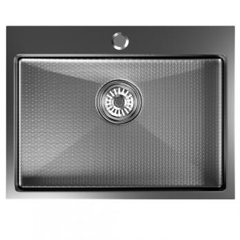 Мойка настол.монтаж 60х45 (3,0) вып 3 1/2  MIXLINE PRO 22см с сифоном (черный графит НАНО декор)