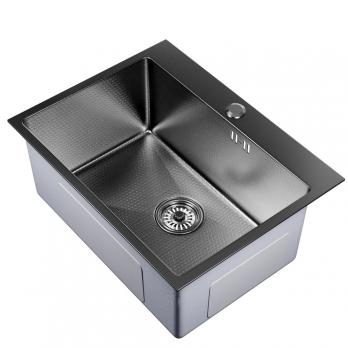 Мойка настол.монтаж 60х45 (3,0) вып 3 1/2  MIXLINE PRO 22см с сифоном (черный графит НАНО декор)