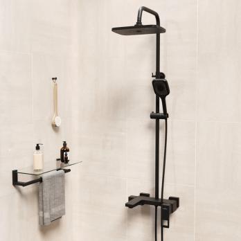 Душевая система 35к MIXLINE ML34-06 "Solo Black" излив лейка 3 поз.+лейка"Тропический душ" ЧЕРНЫЙ