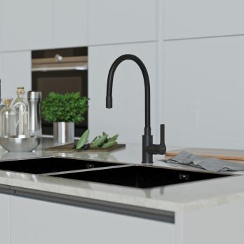 Смеситель для кухни 35k MIXLINE ML23-097 "Round Black" гибкий излив боковая ручка ЧЕРНЫЙ