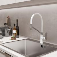 Смеситель для кухни 35k MIXLINE ML33-108 "City White" гибкий излив с фикс. бок.ручка БЕЛЫЙ/ХРОМ