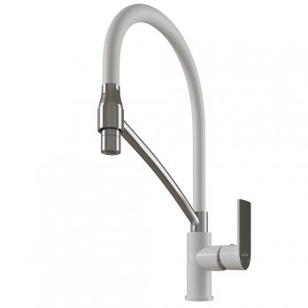 Смеситель для кухни 35k MIXLINE ML33-108 "City White" гибкий излив с фикс. бок.ручка БЕЛЫЙ/ХРОМ