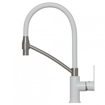 Смеситель для кухни 35k MIXLINE ML33-108 "City White" гибкий излив с фикс. бок.ручка БЕЛЫЙ/ХРОМ