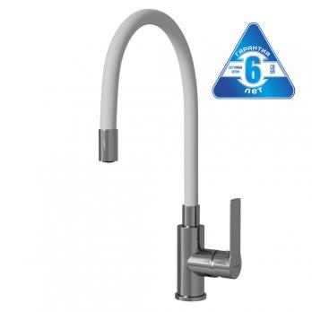Смеситель для кухни 35к MIXLINE ML35-098 гибкий излив, б/отв, боковая, белый