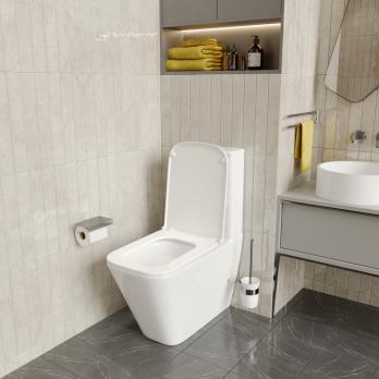 Унитаз-компакт безободковый WAVE SQUARE Tornado1.0, гор,ниж,2-кн.арм,сид.дюро,м/л,быстр,БЕЛЫЙ глянец