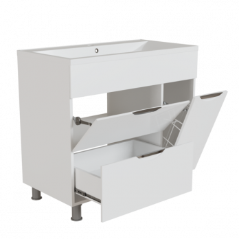 Тумба д/ванной "ЭТЬЕН-90" с бельевой корзиной под раковину Нелли-90 (MIXLINE) (ПВХ)