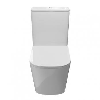 Унитаз-компакт безободковый WAVE QUADRO гориз, нижн, 2-кн.арм, сид. дюропл, м/л, быстр, БЕЛЫЙ глянец