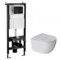 Комплект WAVE "Система инсталляции МЕХАНИКА 500+унитаз "ROUND"+прямоугольная кнопка V2 черная"