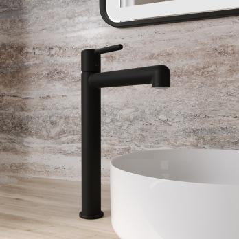 Смеситель для раковины 26к IDDIS AIGBL01i01 "Aiger" высокий, литой, п/гайку ЧЕРНЫЙ матовый