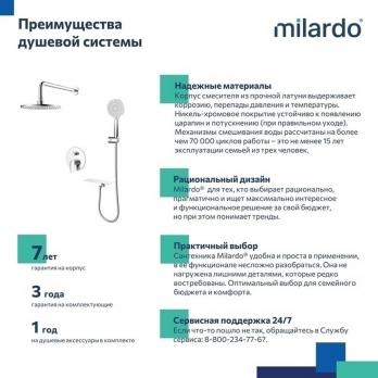 Душевая система 35к Milardo RORSB02M67 "Rora" лейка "Тропический душ" встраиваемая ХРОМ