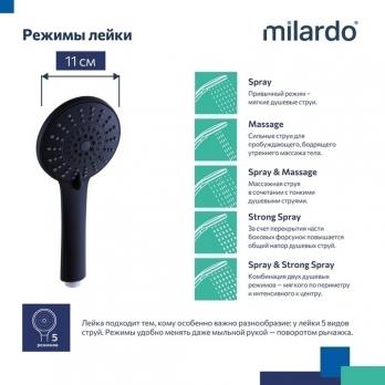 Лейка для душа Milardo ILS5FBRM18 "Ideal Spa" D111мм, 5 режимов, ЧЕРНЫЙ матовый, коробка