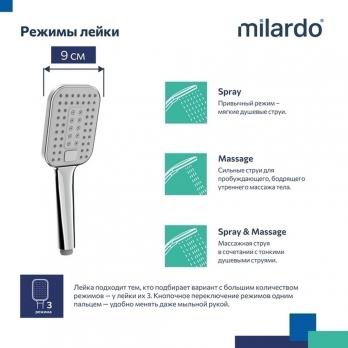 Лейка для душа Milardo ILS3FCSM18 "Ideal Spa" квадрат, 3 режима, ХРОМ, коробка