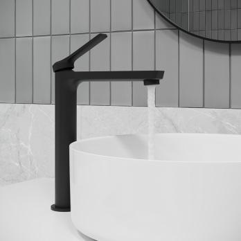 Смеситель для раковины 25к IDDIS PARBL01i01 "Parker" высокий, литой, под гайку, ЧЕРНЫЙ матовый