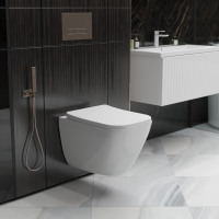 Унитаз подвесной безободковый WAVE STRONG Tornado3.0, сид. дюропласт, м/л, быстр, БЕЛЫЙ глянец (L)