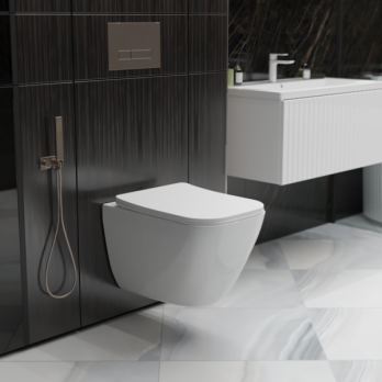 Унитаз подвесной безободковый WAVE STRONG Tornado3.0, сид. дюропласт, м/л, быстр, БЕЛЫЙ глянец (L)