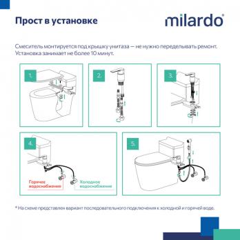 Смеситель с гигиеническим душем 35к Milardo 001SB00M08 "Tidy" установка на унитаз, ХРОМ
