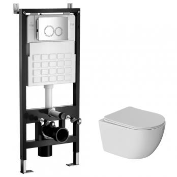 Комплект WAVE "Система инсталляции МЕХАНИКА 500+унитаз "ROUND"+круглая кнопка W3 хром"