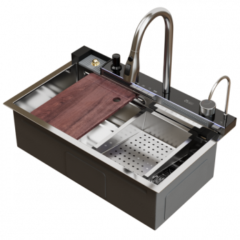 Мойка настол.монтаж 75х46 (3,0) вып 3 1/2  MIXLINE PRO 21,5см V2.0 (сатин) сиф+доз+смес+кол+д/р+о/с