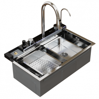 Мойка настол.монтаж 75х46 (3,0) вып 3 1/2  MIXLINE PRO 21,5см V2.0 (сатин) сиф+доз+смес+кол+д/р+о/с